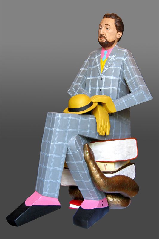 Sculptures terre cuite colorée, sculpture marbre, autoportrait 