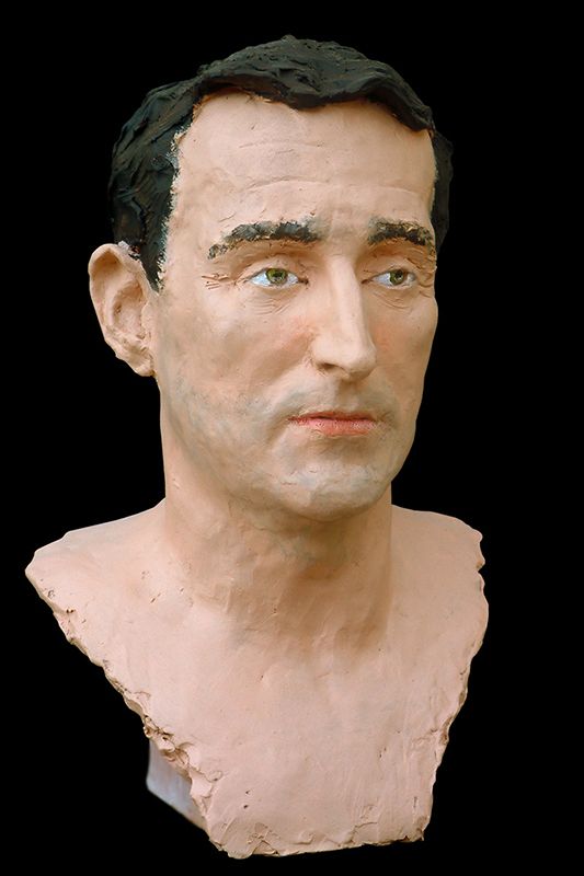 Monsieur Cane vale buste terre cuite peinte par Olivier delobel