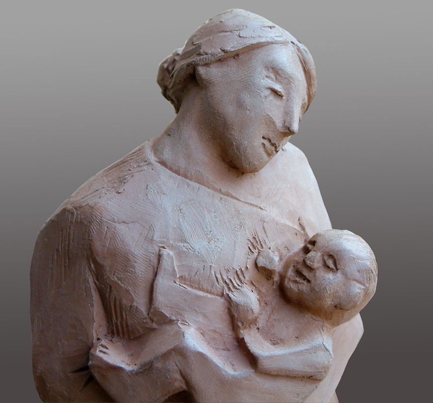 Femme à l'enfant terre cuite par Olivier Delobel