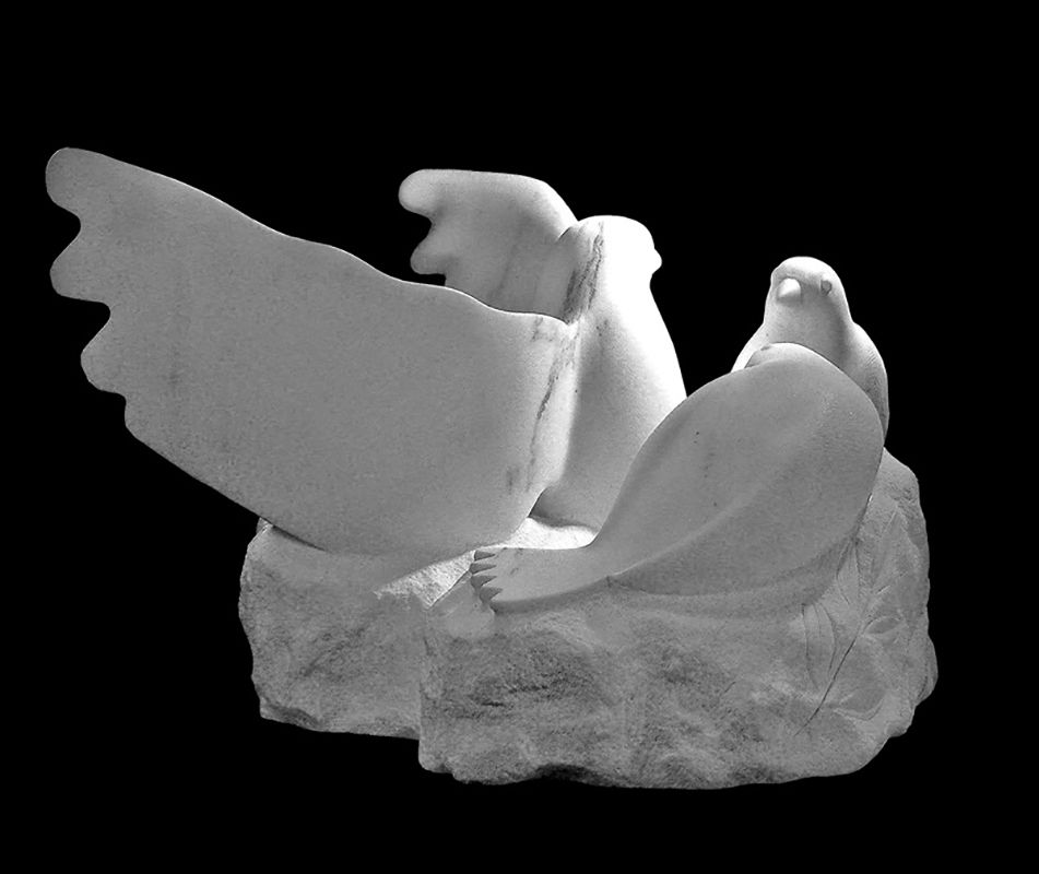 sculpture colombes en marbre blanc 