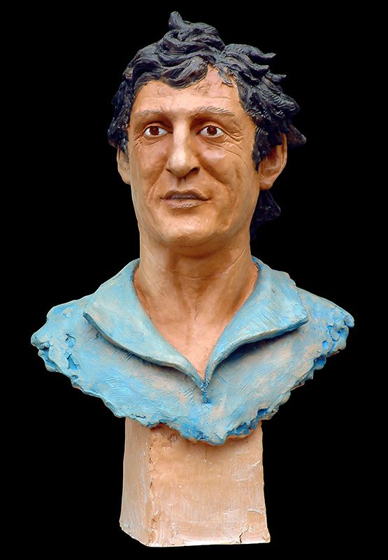 Codorniou buste terre cuite peinte par Olivier delobel