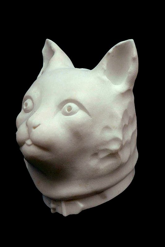 sculpture chat  en marbre blanc 