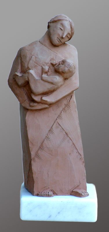 Femme à l'enfant terre cuite par Olivier Delobel